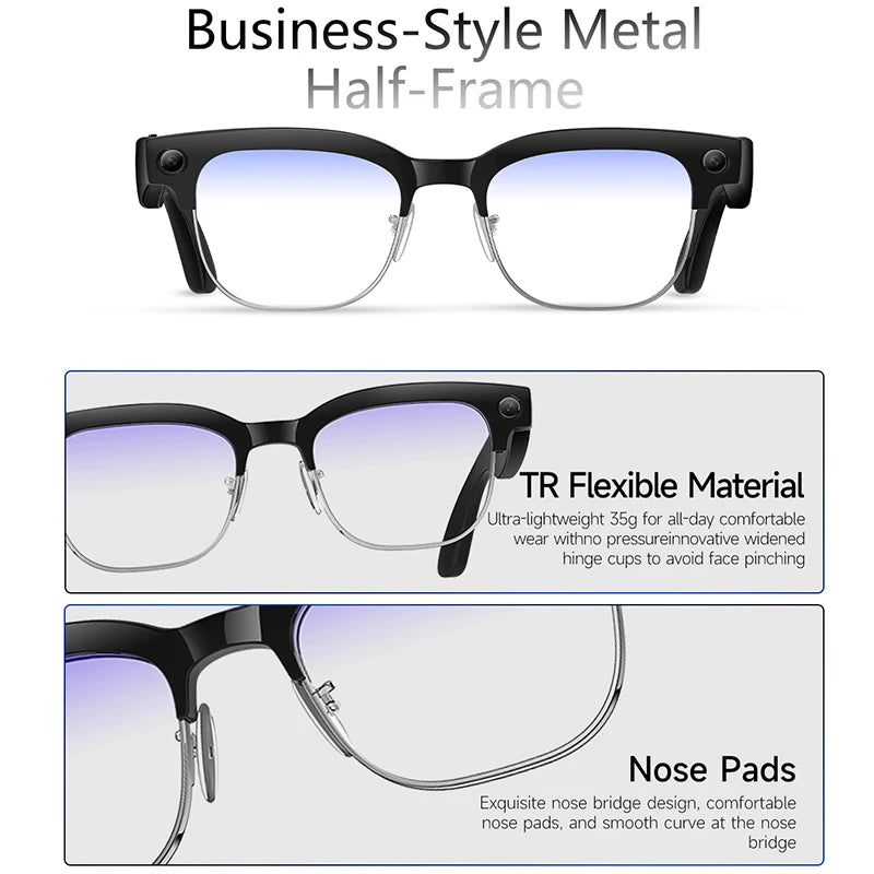 2026 New Al Smart Photo Glasses 800W Camera anti-shake HD Video Recording Translation Voice Assistant Music BTCall Smart Glasses