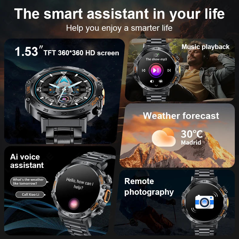 LIGE Smart Watch Men 360*360 AMOLED HD Screen Waterproof Sport Fitness Watches Flashlight New Men Smartwatch For Andrio IOS 2026