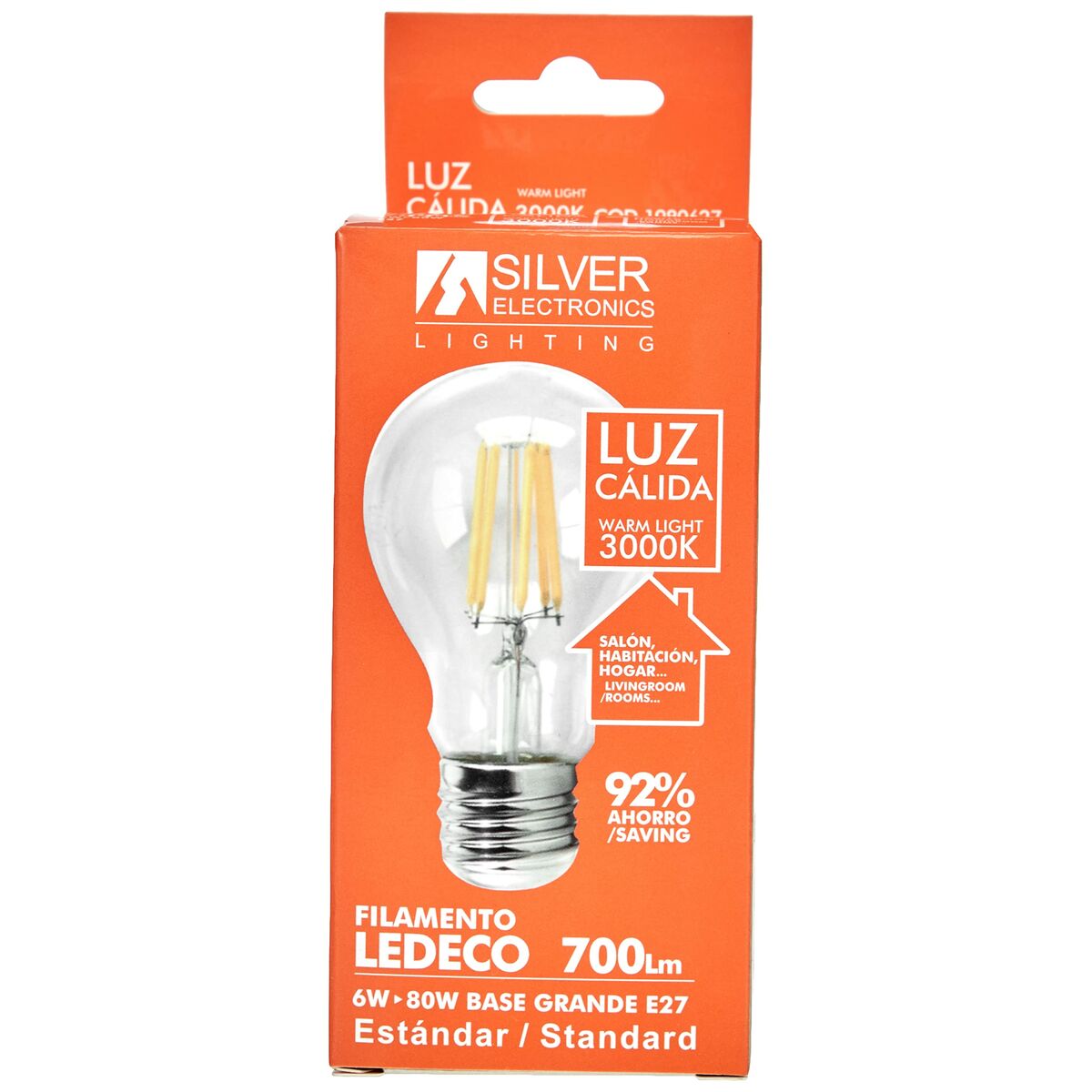 Spherical LED Light Bulb Silver Electronics 1980627 E27 6W 3000K A++ (Warm light)