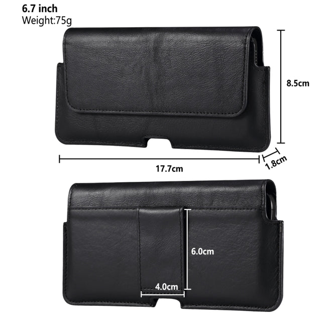 Universal Cow Leather Horizontal Mobile Phone Leather Case Waist Bag For 6.7 inch and Below Phones