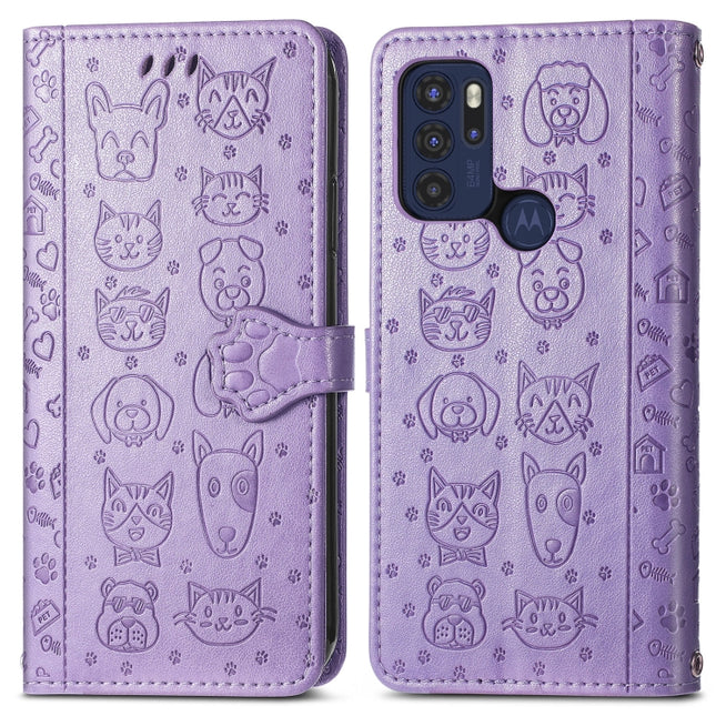 Lovely Cat and Dog Embossing Pattern Horizontal Flip Leather Phone Case with Holder & Card Slots & Wallet & Cartoon Clasp & Lanyard