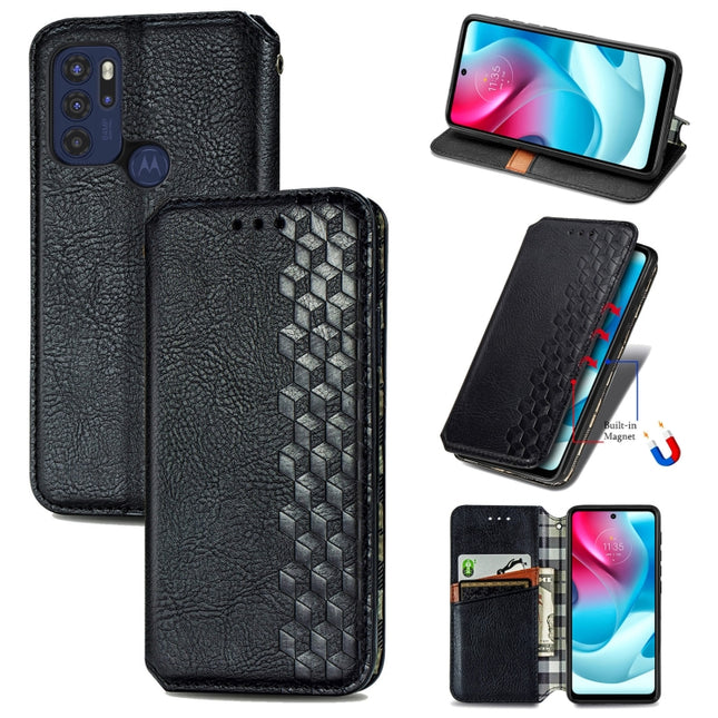 Cubic Grid Pressed Horizontal Flip Magnetic Leather Phone Case with Holder & Card Slots & Wallet