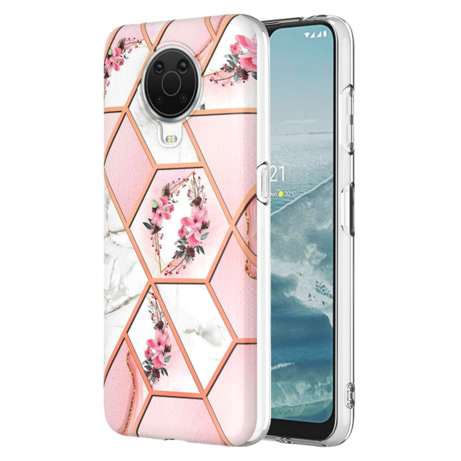 Electroplating Splicing Marble Flower Pattern TPU Shockproof Phone Case