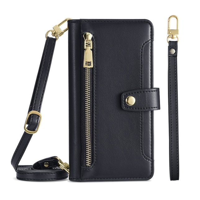 Sheep Texture Cross-body Zipper Wallet Leather Phone Case