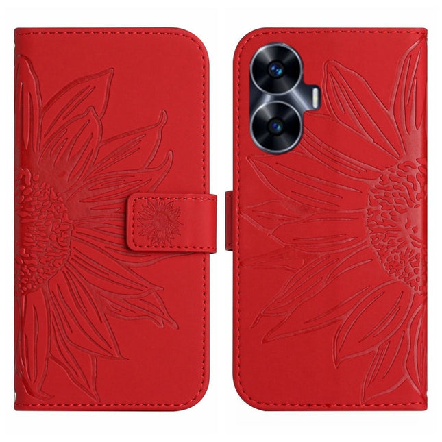 Skin Feel Sun Flower Embossed Flip Leather Phone Case with Lanyard