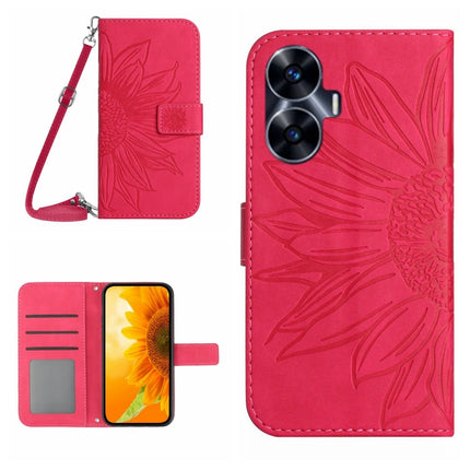 Skin Feel Sun Flower Embossed Flip Leather Phone Case with Lanyard