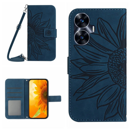 Skin Feel Sun Flower Embossed Flip Leather Phone Case with Lanyard