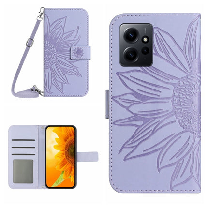 Skin Feel Sun Flower Embossed Flip Leather Phone Case with Lanyard