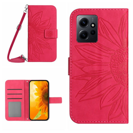 Skin Feel Sun Flower Embossed Flip Leather Phone Case with Lanyard