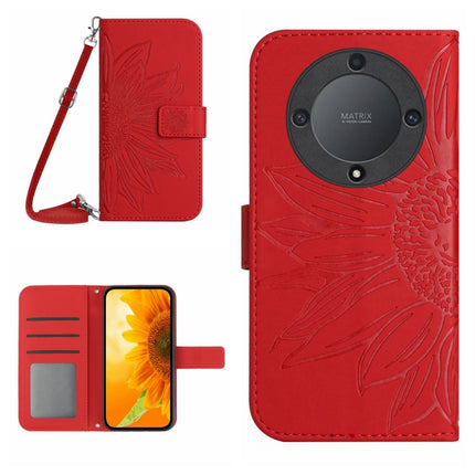 Skin Feel Sun Flower Embossed Flip Leather Phone Case with Lanyard