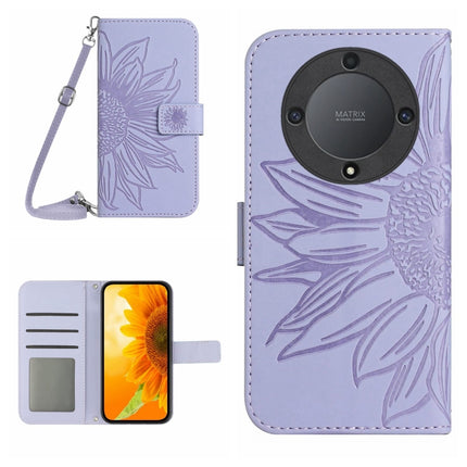 Skin Feel Sun Flower Embossed Flip Leather Phone Case with Lanyard
