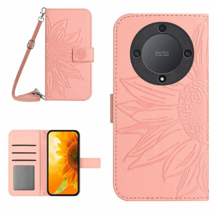 Skin Feel Sun Flower Embossed Flip Leather Phone Case with Lanyard