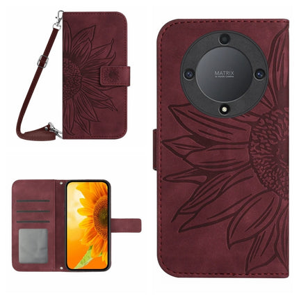 Skin Feel Sun Flower Embossed Flip Leather Phone Case with Lanyard