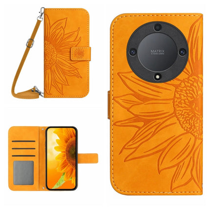 Skin Feel Sun Flower Embossed Flip Leather Phone Case with Lanyard