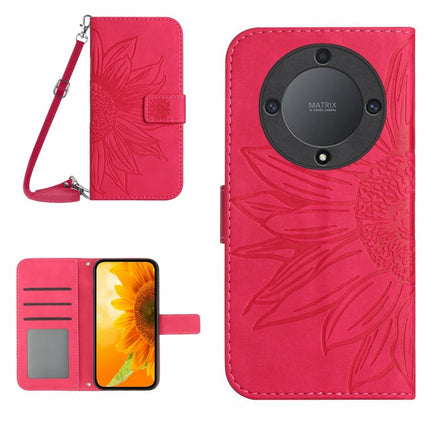 Skin Feel Sun Flower Embossed Flip Leather Phone Case with Lanyard