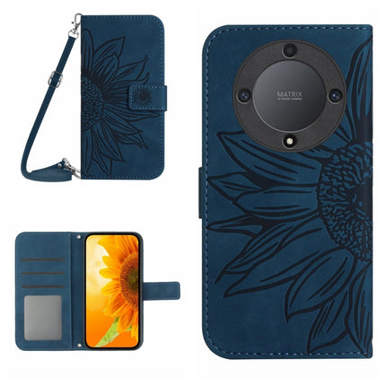 Skin Feel Sun Flower Embossed Flip Leather Phone Case with Lanyard