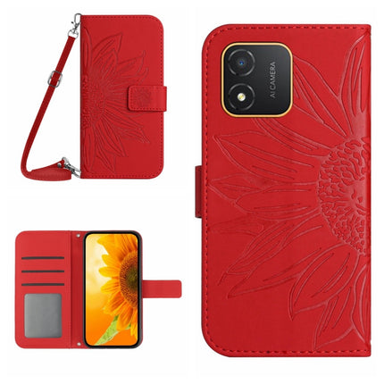 Skin Feel Sun Flower Embossed Flip Leather Phone Case with Lanyard