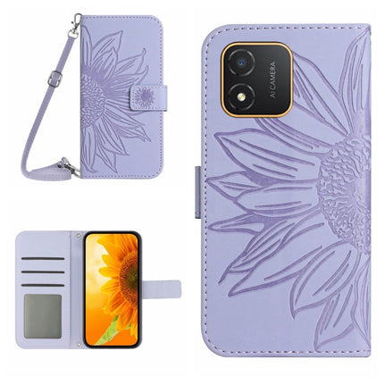 Skin Feel Sun Flower Embossed Flip Leather Phone Case with Lanyard