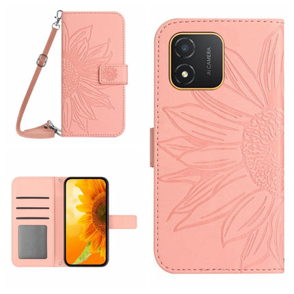 Skin Feel Sun Flower Embossed Flip Leather Phone Case with Lanyard