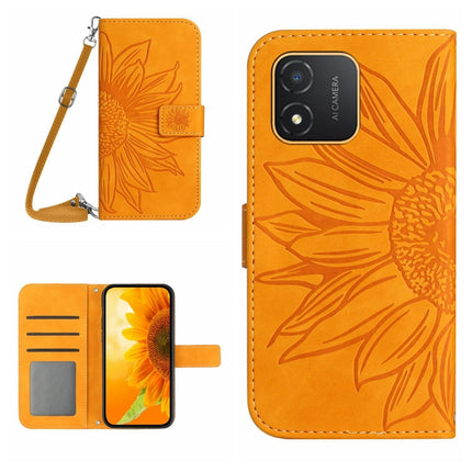 Skin Feel Sun Flower Embossed Flip Leather Phone Case with Lanyard