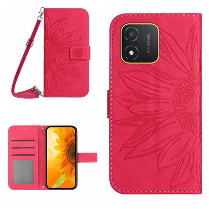 Skin Feel Sun Flower Embossed Flip Leather Phone Case with Lanyard
