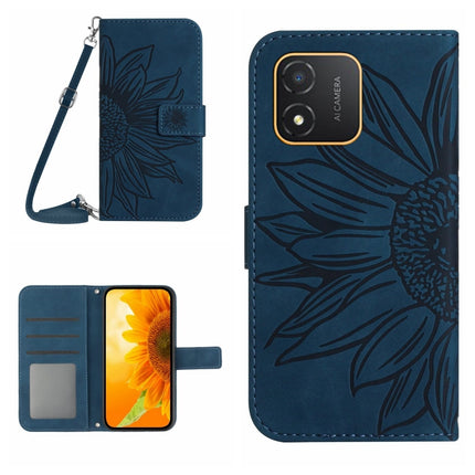 Skin Feel Sun Flower Embossed Flip Leather Phone Case with Lanyard