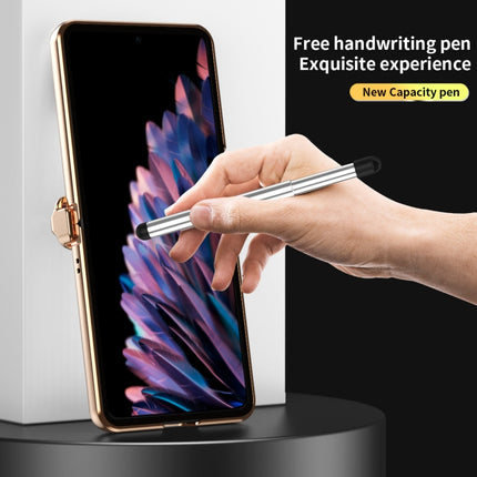 Litchi Texture Leather Hinged Electroplated Phone Case with Pen