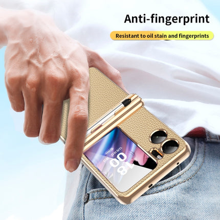 Litchi Texture Leather Hinged Electroplated Phone Case with Pen