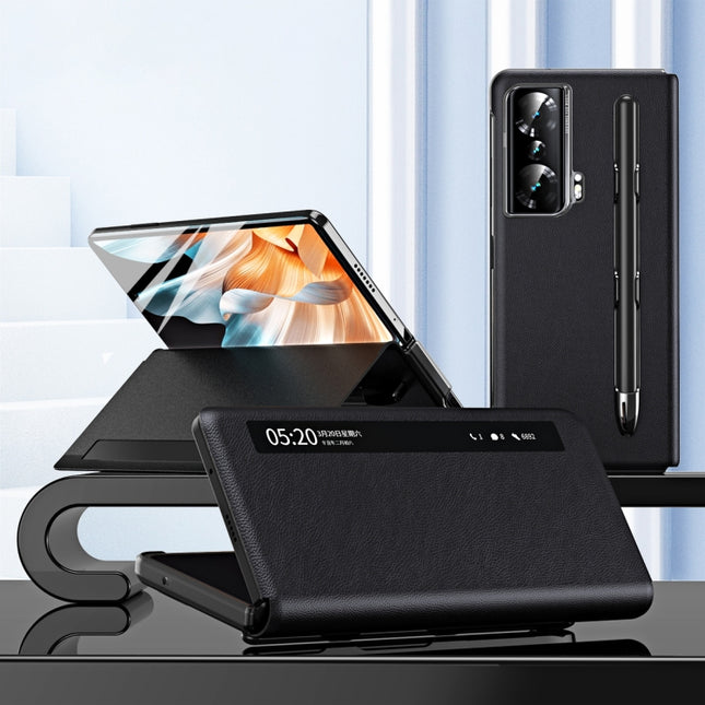 Side Window View Smart Lychee Texture Leather Phone Case with Pen Slot