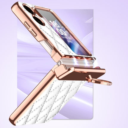 Rhombus Pattern Electroplated Plain Leather Magnetic Phone Case with Ring