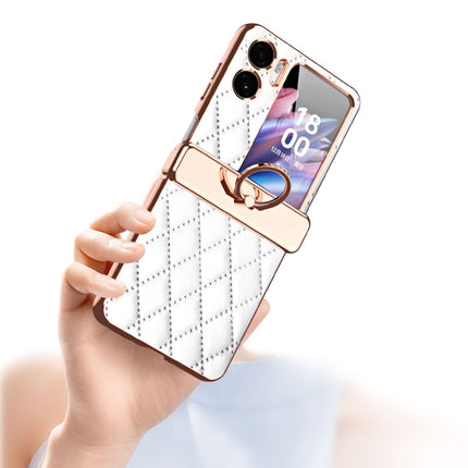 Rhombus Pattern Electroplated Plain Leather Magnetic Phone Case with Ring