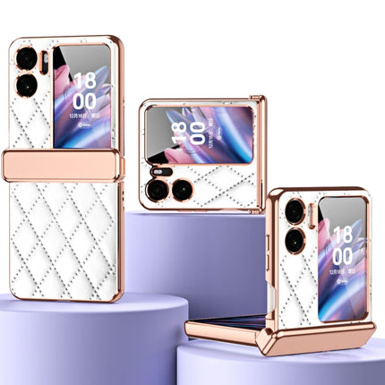 Rhombus Pattern Electroplated Plain Leather Magnetic Hinge Phone Case with Protective Film