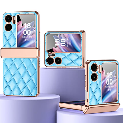 Rhombus Pattern Electroplated Plain Leather Magnetic Hinge Phone Case with Protective Film