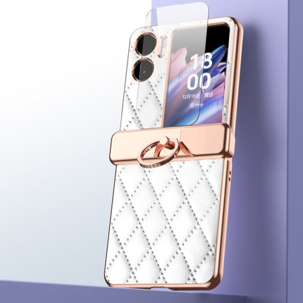 Rhombus Pattern Electroplated Plain Leather Magnetic Hinge Phone Case with Protective Film