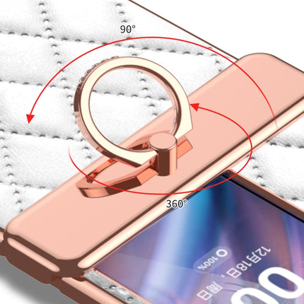 Rhombus Pattern Electroplated Plain Leather Magnetic Hinge Phone Case with Protective Film