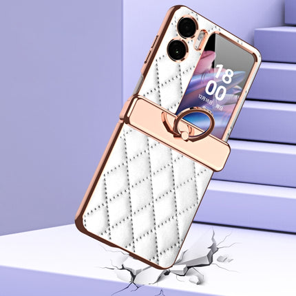 Rhombus Pattern Electroplated Plain Leather Magnetic Phone Case with Hinge