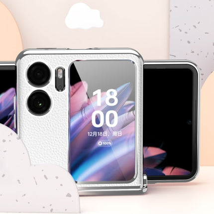 Litchi Pattern Electroplating Frame Magnetic Phone Case with Protective Film