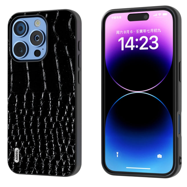 ABEEL Genuine Leather Crocodile Pattern Black Edge Phone Case