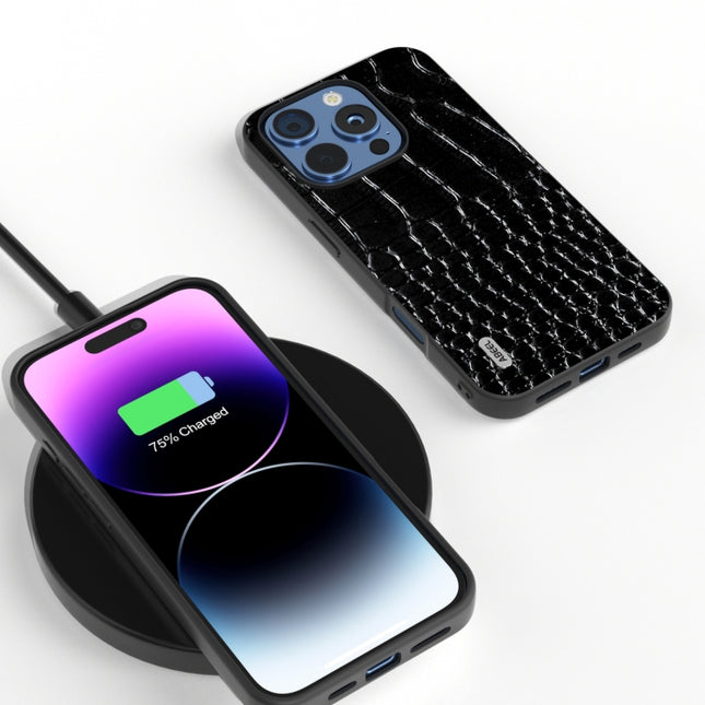ABEEL Genuine Leather Crocodile Pattern Black Edge Phone Case