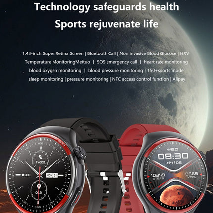 T82 1.43 inch Round Screen BT Call Smart Watch, Heart Rate / Blood Pressure / Blood Oxygen / Sleep / Blood Sugar / HRV / Metope / SOS