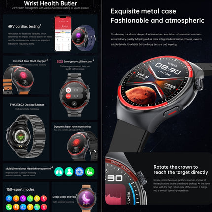 T82 1.43 inch Round Screen BT Call Smart Watch, Heart Rate / Blood Pressure / Blood Oxygen / Sleep / Blood Sugar / HRV / Metope / SOS