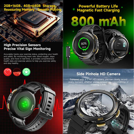 UNIWA DM300 4G Android Watch Phone, 1.43 inc Unisoc SL8541E Quad Core, Support Heart Rate / Blood Oxygen