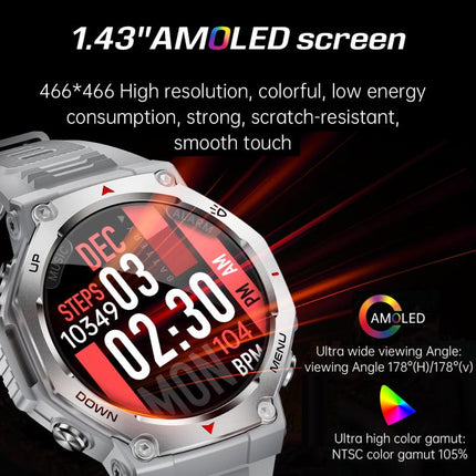 KT85 1.43 inch Screen 5ATM Outdoor Sports Smart Watch with Strong Flashlight