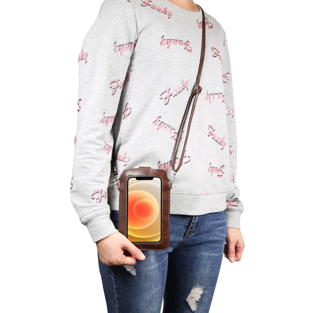 Crazy Horse Textured Riser Touch Screen Phone Case Universal Diagonal Carrying  Leather Case Suitable for 5.5-6.9 inch Smartphones