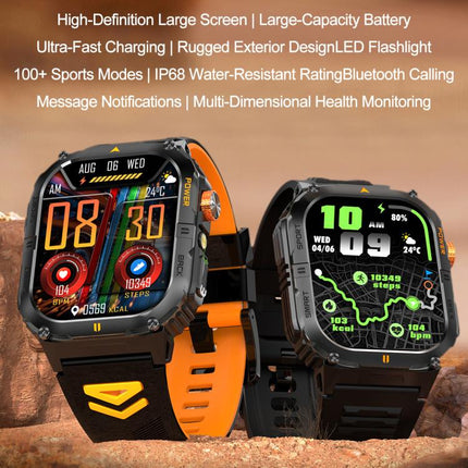 YK12 2.0 inch Screen Outdoor Sports Smart Watch IP68 Waterproof Built-in Flashlight