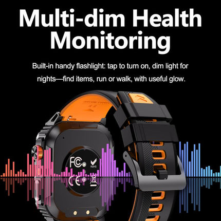 YK12 2.0 inch Screen Outdoor Sports Smart Watch IP68 Waterproof Built-in Flashlight