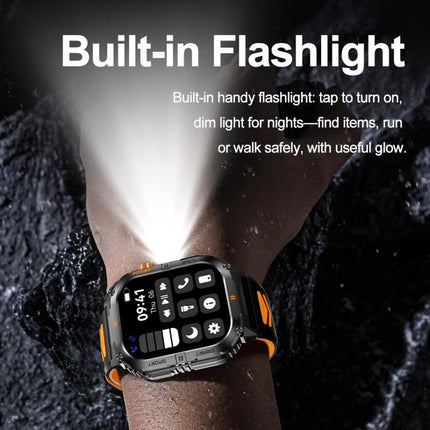 YK12 2.0 inch Screen Outdoor Sports Smart Watch IP68 Waterproof Built-in Flashlight