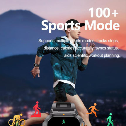 YK12 2.0 inch Screen Outdoor Sports Smart Watch IP68 Waterproof Built-in Flashlight