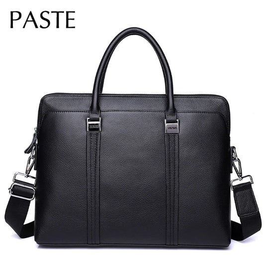 Luxury 14'' Computer Laptop Briefcase Business 100% Genuine Leather Male Handbag Large Capacity Natural Cowskin Messenger Bag