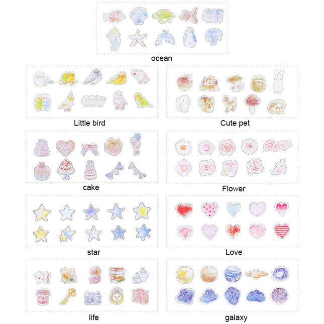 10 Packs Creative Waterproof PVC Sticker DIY Album Diary Watercolor Decorative Sticker, Random Delivery, PVC Sticker